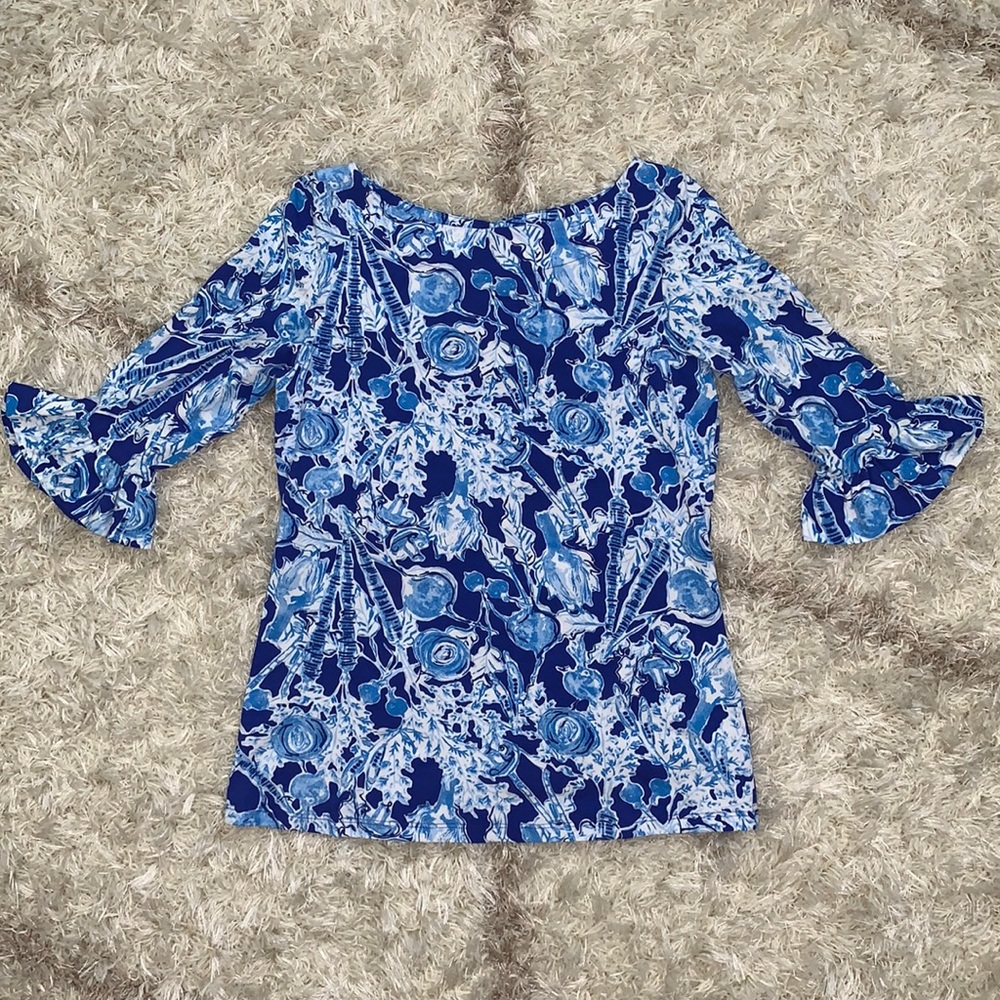 EUC Lilly Pulitzer Waverly Ruffle Top Size Small